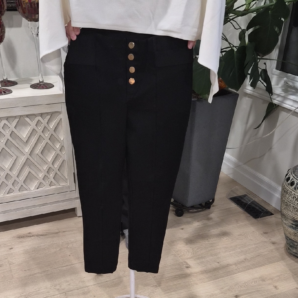 Zara Black Straight Leg Pants with Gold Buttons